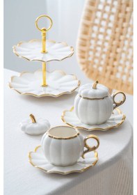Resim Acar Betty 2 Kişilik Standlı Kahve Fincan Takımı Gold - 130 Ml Beyaz/gold 