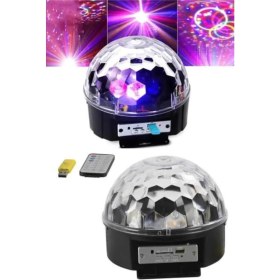 Resim LED Işık Disko Topu Bluetooth Hoparlörlü USB Müzik Çalar Kumandalı 