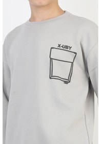 Resim Baskı Detaylı Bisiklet Yaka Erkek Çocuk Sweatshirt-90910 Gri 