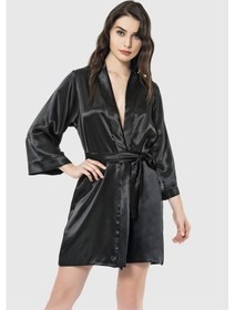 Resim Arias Closet Siyah Kısa Saten Sabahlık Siyah 