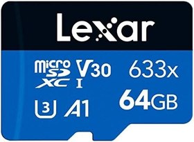 Resim Lexar 633x 64 GB Micro SD Kart, microSDXC UHS-I Kart W/O SD Adaptör, microSD Hafıza Kartı, 100MB/s Okumaya kadar, A1, Class 10, U3, V30 (LMS0633064G-BNNAA) 