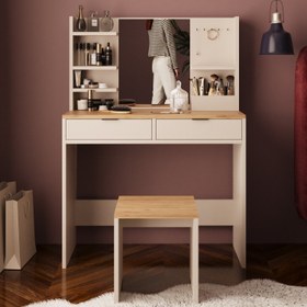 Resim Bimossa V50 Diena Tabureli Makyaj Masası - Meşe - Kumtaşı 