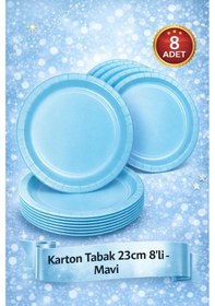 Resim Karton Tabak 23cm 8'li - Mavi / Blue 