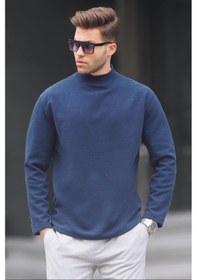 Resim Madmext İndigo Balıkçı Yaka Oversize Erkek Kazak 6114-indigo İndigo 