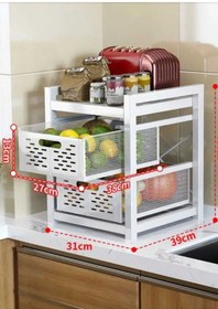 Resim 2 Katlı Lux Metal Beyaz Çekmeceli Patates Soğan Sebze Meyve Sepeti Sebzelik 1013-cn 