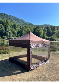 Resim 3x3 M 30 Mm Gazebo Tente Kış Bahçesi Kahverengi 