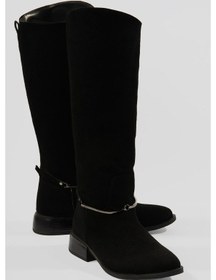 Resim Kadın Süet Çizme Tokalı Kalın Topuklu Siyah Miretta Siyah 