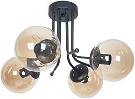 Resim Fer Avize Daisy Lüks Modern Tasarım Plafonyer Siyah Renk Bal Camlı Salon - Mutfak - Yatak Odası 4 lü Avize 