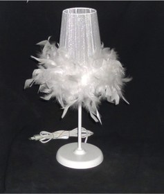 Resim TEKAY AYDINLATMA Beyaz Tüylü Genç Odası Çocuk Odası Yatak Odası Abajur Beyaz Tüylü Abajur 