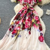 Resim Çiçek Desenli ve Bel Bağı ile Kadınlar için Bohem Omuzsuz Uzun Elbise - Hafif A Kesim Yazlık Elbise, Günlük ve Resmi Etkinlikler İçin Makinede Yıkanabilir, Akıcı Kumaş, Sevimli Elbiseler 