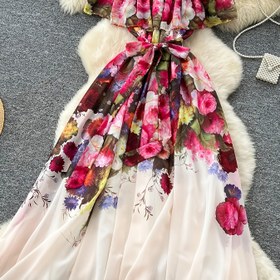 Resim Çiçek Desenli ve Bel Bağı ile Kadınlar için Bohem Omuzsuz Uzun Elbise - Hafif A Kesim Yazlık Elbise, Günlük ve Resmi Etkinlikler İçin Makinede Yıkanabilir, Akıcı Kumaş, Sevimli Elbiseler 