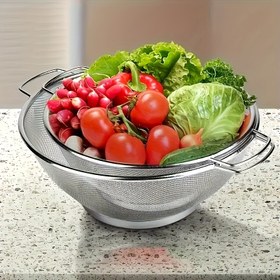Resim 2 Parça Paslanmaz Çelik Süzgeç Seti Saplı, Makarna, Sebze ve Pirinç için İnce Gözenekli Filtreli Metal Süzme Sepeti, Mutfak Aletleri 