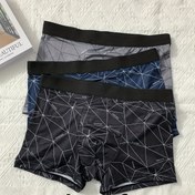 Resim 3'lü Erkek Nefes Alabilir Boksör Külot - Rahat Kalıp, Esnek Polyester & Spandex Karışımı, Opak Geometrik Baskı, Siyah/Gri, Mavi/Koyu Gri, Lacivert/Açık Mavi, Günlük & Spor Tasarım Şortlar, Modern Görünüm | Esnek Kumaş 