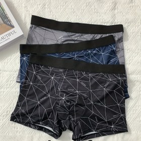 Resim 3'lü Erkek Nefes Alabilir Boksör Külot - Rahat Kalıp, Esnek Polyester & Spandex Karışımı, Opak Geometrik Baskı, Siyah/Gri, Mavi/Koyu Gri, Lacivert/Açık Mavi, Günlük & Spor Tasarım Şortlar, Modern Görünüm | Esnek Kumaş 