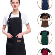 Resim Yüksek kaliteli mutfak kanvas önlüğü, ayarlanabilir omuz askılı, iş kıyafeti, 2 büyük cepli ve 1 küçük cep, hem erkekler hem de kadınlar için uygun, şeflerin yemek pişirmesi, bahçecilik, mangal partileri, kafeler, kuaförlük ve manikür için uygundur 