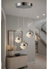 Resim Bohem Aydınlatma Top Sarkıt 3'lü 3renk Led Modern Avize Beyaz/sarı/günışığı Krom 