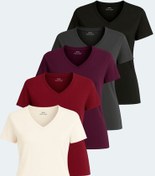 Resim Slazenger PERICAS 5 li Set Kadın Ekru - Koyu Gri - Siyah - Mürdüm - Bordo Tişört 