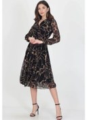 Resim Kadın Astarlı Kruvaze Yaka Midi Boy Şifon Elbise Dprssn06 Siyah 