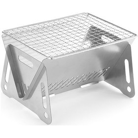Resim Neevoyu Katlanır Paslanmaz Çelik Kamp Ocağı - Izgaralı Portatif Pişirme Aleti Gümüş 