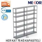 Resim Mekoraf Çelik Raf Sistemi 43X93 2 Metre 7 Raflı 2 Ünite Gri 