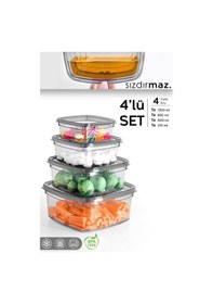 Resim 4'lü Kare Sızdırmaz Saklama Kabı Seti - Düzenleyici Erzak Kabı 1x 275-500-850-1350 Ml Antrasit Antrasit 