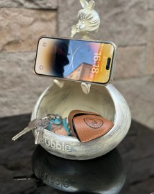 Resim Dekoratif Polyester Çerezlik&telefonluk Biblo Krem Gümüş Eskitme 