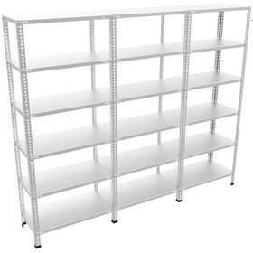 Resim Çelikrafburada 6 Katlı 3 Lü Bitişik Çelik Galvaniz Arşiv Rafı Depo Rafı Kiler Rafı 59x93x250 Dx51 Kalite Gümüş 