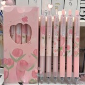 Resim 6 Adet Sevimli Çiçekli Jel Kalem, 0.5mm Siyah Mürekkep - Pembe Lale Tasarımlı Şeffaf Gövde, Ofis, Okul & Sevgililer Günü Hediyeleri İçin İdeal, Sevimli Kalemler 
