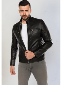 Resim Derije Albert Hakiki Deri Erkek Siyah Ceket-Mont 