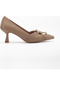 Resim Dilimler Ayakkabı Kadın Topuklu Ayakkabı Vizon Halka Tokalı Kadeh Topuklu-3586 Vizon 