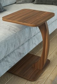 Resim Limnizza C Ayaklı Modern Yan Sehpa Koltuk Yanı Laptop Kahve Kitap Şehpası Servis Sehpası Dikdörtgen Ceviz 