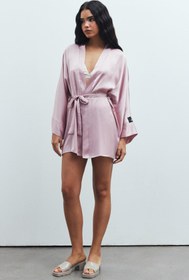 Resim Feu De Elu Fumée Gül Kurusu Kısa Saten Sabahlık / Kimono 