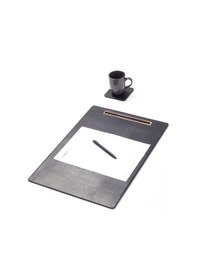 Resim Turgut Office Deri Toplantı Sümeni Düz Siyah Dikey Ahşap Detaylı 49 x 34cm 
