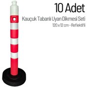 Resim İleri Trafik 10'lu Kauçuk Ağırlıklı Kırmızı Uyarı Dikmesi, 3 Reflektifli - 120 x 12 cm 