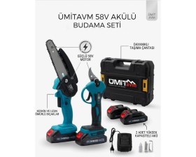 Resim Endüstriyel Ümit Yapı Market 58V Çift Akülü Şarjlı Budama Makası ve Dal Kesme Testeresi Çantalı Set 