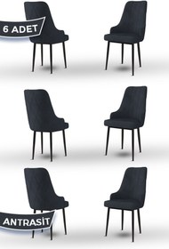 Resim Canisa Trex Serisi, 1.sınıf Babyface Kumaş, Siyah Metal Ayak, 6 Adet Antrasit Sandalye 