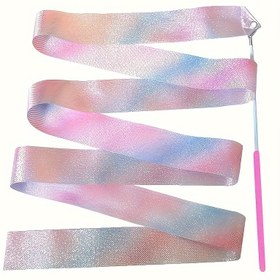 Resim Parlak Simli Dans Kurdelesi - Pembe Saplı - Pastel Mavi, Yeşil, Mor ve Pembe Gradyan Tasarım - Jimnastik, Bale ve Sanatsal Performanslar İçin Mükemmel, Performans Kurdeleleri | Pastel Gradyan Kurdele | Dayanıklı Dans Kurdelesi, Dans, Jimnastik Aksesuarı,Esnek Malzeme,Pürüzsüz Doku,Bale Dansçıları 