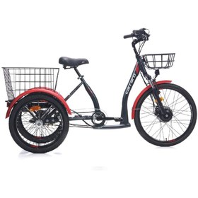 Resim Carraro 3 Tekerlekli 250 Watt Elektrikli Kargo Bisikleti E-Line Epack 2.1 Mat Siyah Kırmızı Gri 
