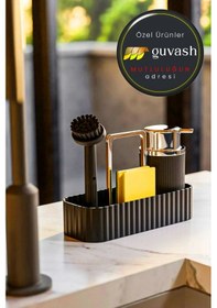 Resim Nova Oval Hazneli Siyah Lüx Fırçalı Mutfak Seti & Sıvı Sabunluk Mutfak Banyo Süngerlik & Sabunluk Siyah 