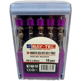 Resim Bay-tec Mu2044 Mıknatıs Uçlu Bits Ucu 2 Yönlü Ph2x65mm 10 Adet 