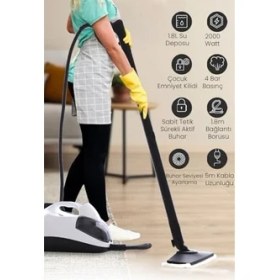 Resim Larskas KF2707 Pro Çok Fonksiyonlu Buharlı Temizlik Makinesi, Beyaz, 2000W, 220-240V, 50/60Hz 