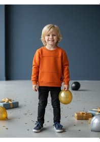 Resim Zekids Erkek Çocuk Dikiş Detaylı Bisiklet Yaka Sweatshirt-16420 Turuncu 