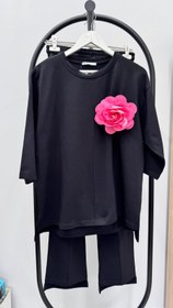 Resim Kadın Büyük Beden Truvakar Kol Çiçek Detaylı İki İplik Eşofman Takımı 8224-26 - 5XL / Mürdüm 