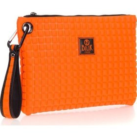 Resim Bilik Deri Turuncu Kumaş Kadın Portföy & Clutch Çanta Melis 