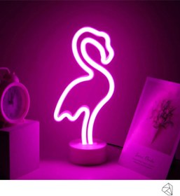 Resim Ema Dükkan Flamingo Neon Led Işıklı Usb'li Gece Lambası Pilli Neon Led Işıklı Masa Lambası Dekoratif Aydınlatma 