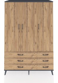 Resim Kronos Dolap 5 Raflı 6 Çekmeceli Tek Askılı 132x59x195 Antrasit-çam/çam Atlas Çam/atlas Çam 