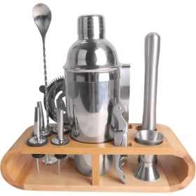 Resim Biradlı Ahşap Standlı Shaker Kokteyl Seti 750ML (304-Paslanmaz) 