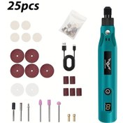 Resim Boatshop1 Jenabom 25 Adet Mavi Elektrikli Taslama Seti Sarj Edilebilir Gravur Kalemi Oyma Zimparalama Parlatma Delme Dıy Ve El Sanatlari Icin 