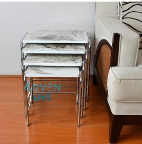 Resim Renk Renk Mermer Desenli Parlak Mikelaj Ayaklı 4'Lü Zigon Sehpa (467864120) 