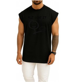 Resim Bahriyeli Collection Oversize Lütfen Beynini Kullan Göğüs Baskılı Atlet Siyah 